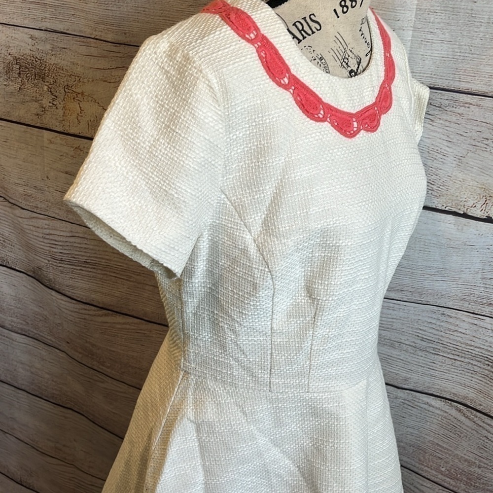 Sail to Sable Dress Tweed Scalloped Coral Trim Twee Short Sleeves Size 8 - Picture 3 of 7